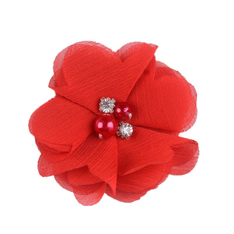 Handmade chiffon flower 6cm hand-stitched Pearl Rhinestone fabric flower DIY corsage flower head flower shoes and hats clothing accessories