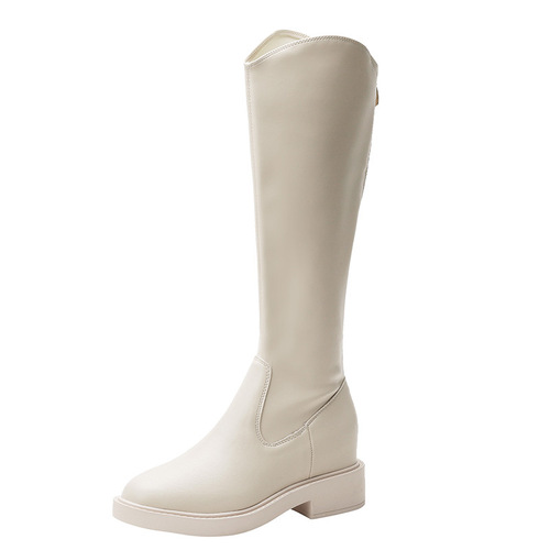 White boots for small people, 150, but not above the knee, soft leather boots with increased v-mouth knight boots, women's mid-calf boots