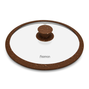 Fissman 9968 Glass Pot Lid with Brown Marble Pattern Silicone Ring Flexible Pot Lid 24cm