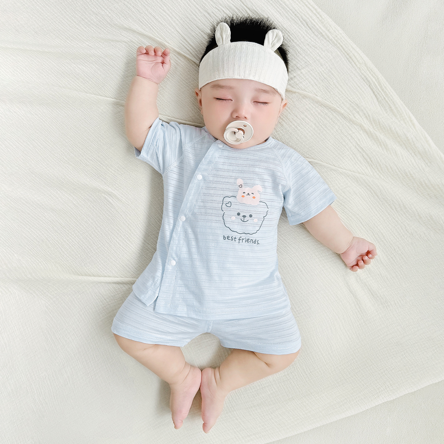 Traje de bebé verano para niños y niñas ropa fina dividida de algodón puro para niños pijamas de entrepierna abierta de manga corta para niños ropa de verano para bebés