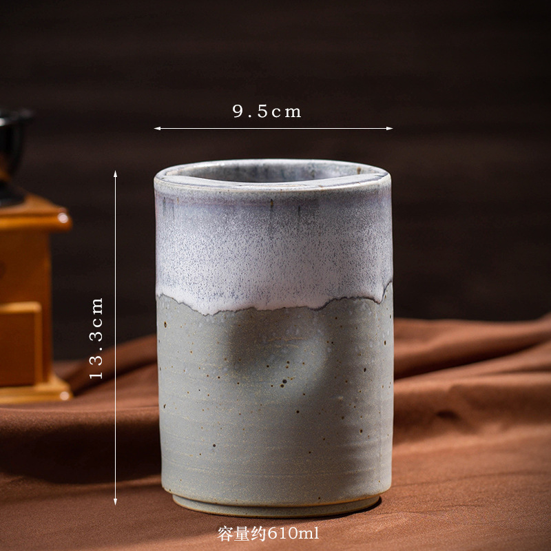 窑变复古咖啡杯水杯创意陶瓷直筒杯大容量吸管杯跨境粗陶马克杯子|undefined