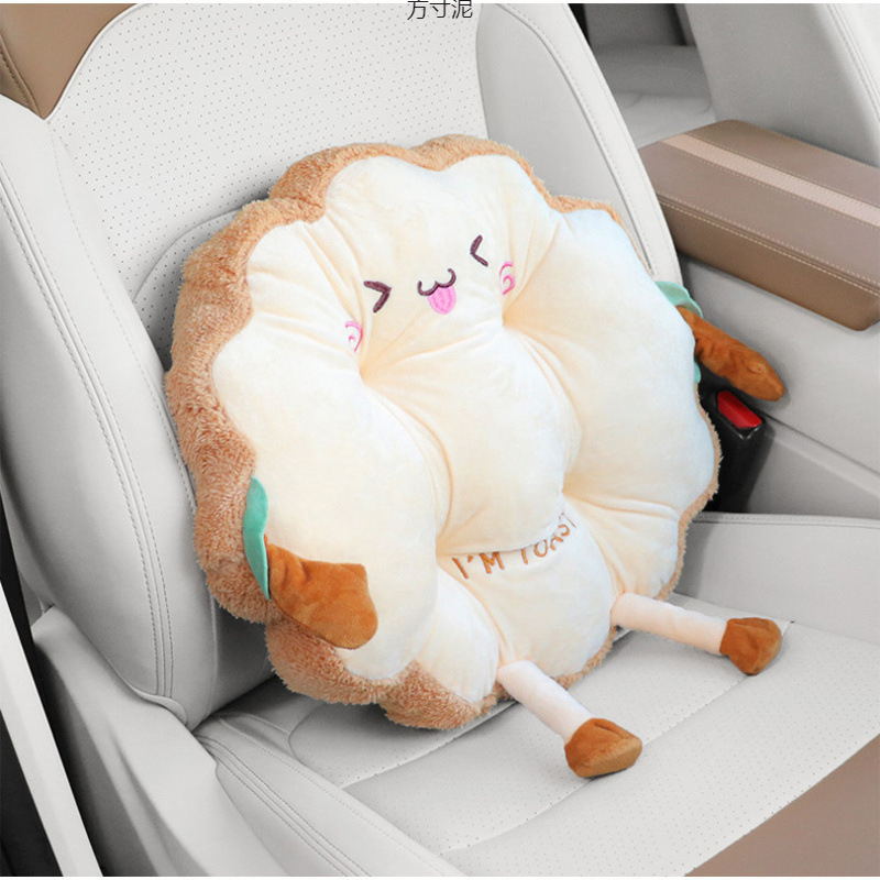 자동차 허리 지원 허리 지원 등받이 차 허리 베개 베개 자동차 귀여운 토스트 베개 사무실 좌석 허리 쿠션 여성