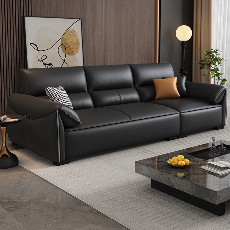 2025 New Elephant Ear Italian Minimalist Piano Key Top Layer Cowhide Sofa Living Room Simple Modern Leather Sofa