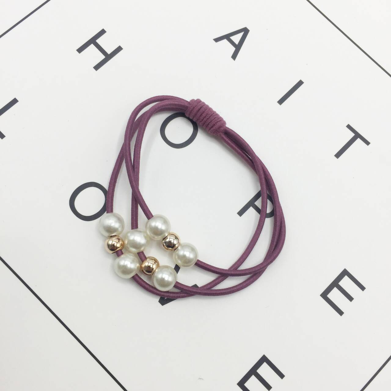 Estilo coreano nueve cuentas de Alta cubierta de cuero elástica simple perla con cuentas de tres en uno cuerda de pelo de las mujeres frescas banda de lazo de pelo banda de goma