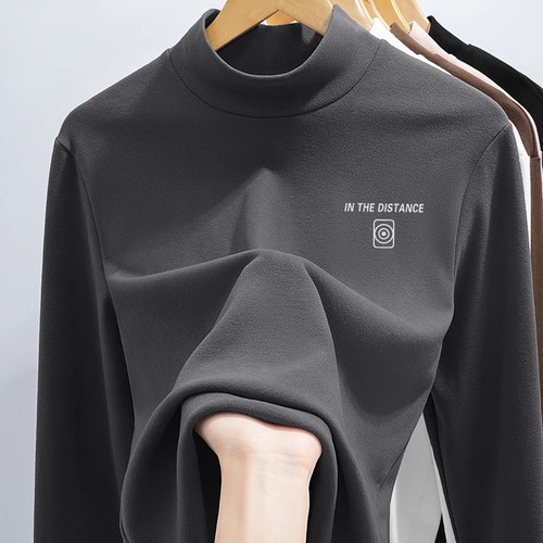 Men's Winter Crew Neck T-Shirt with Fleece Lining - 2024 New Arrival, Heated, Warm Half High Collar Long Sleeve T-Shirt