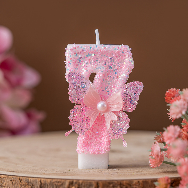 Cross-Border Xiyin Creative Pink Diamond Butterfly Butter Lamp Digital Birthday Candle 0-9 Decorations_voghion.com