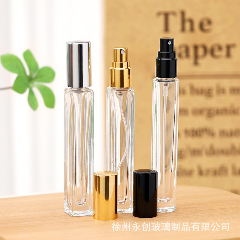 Botella de perfumes de vidrio transparente botella de perfumes botella de tornillo portátil botella de muestra de cosméticos 10ml botella de spray cuadrada