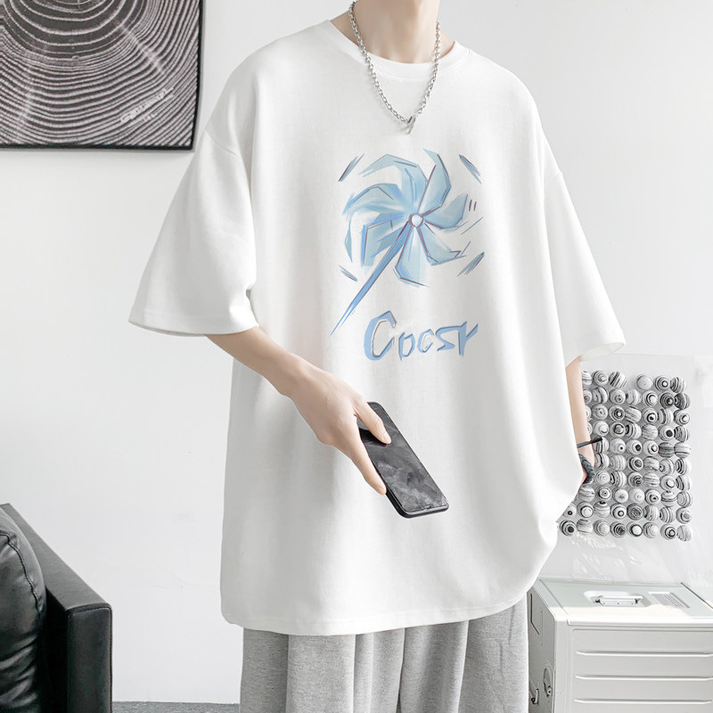 Heavyweight 280g Pure Cotton Short-Sleeve T-Shirt for Men, Summer Windmill Print Half-Sleeve Oversized Loose Fit Trendy Base Shirt Heavyweight 280g Pure Cotton Short-Sleeve T-Shirt for Men, Summer Windmill Print Half-Sleeve Oversized Loose Fit Trendy Base Shirt