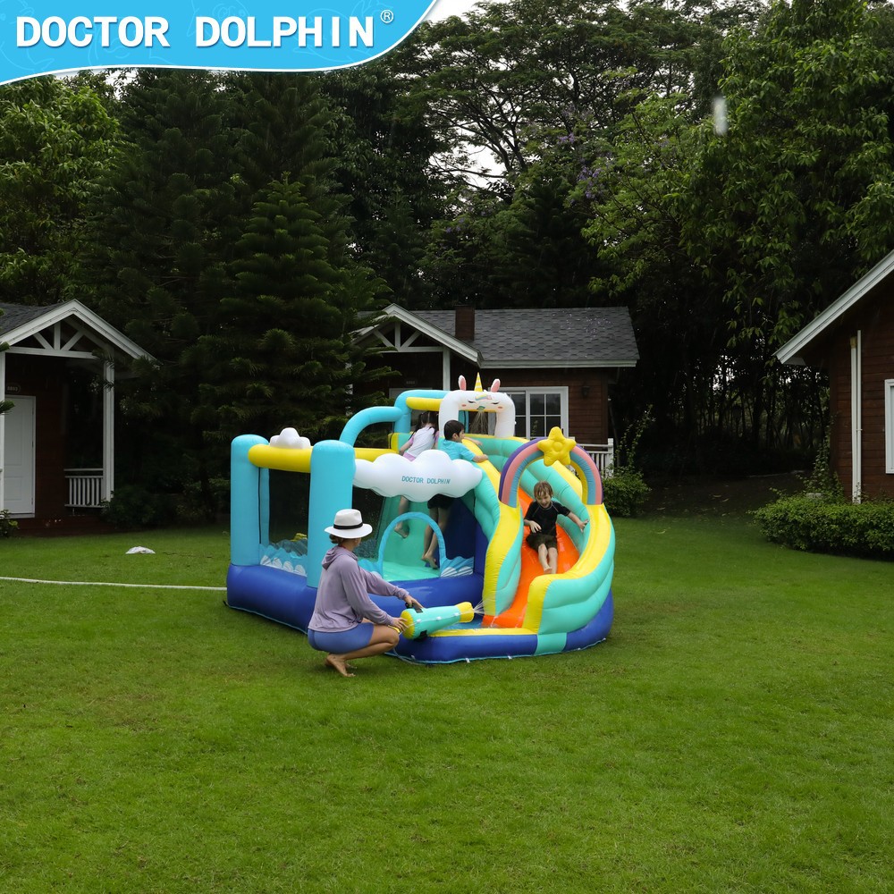 Dr. Pig inflatable castillo infantil pequeño parque infantil doméstico trampolín interior y exterior deslizante inflatable castillo deslizante