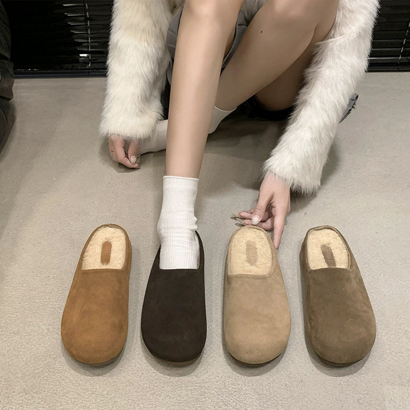 Мшисовая сумка с толстым дном Birkenn Half Тапочки снаружи 2024 новые осенние и зимние плоские матовые ватные тапочки