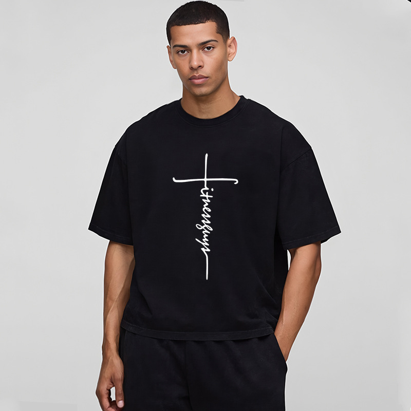 Men's Oversized Fitness Short-Sleeved Heavyweight Pure Cotton 260g T-Shirt Loose Fit and Sweat-Absorbent