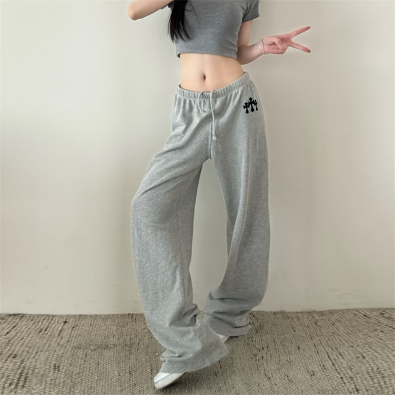 十字架植绒运动长裤女春夏新款设计感美式休闲洋气设计感直筒裤潮|undefined