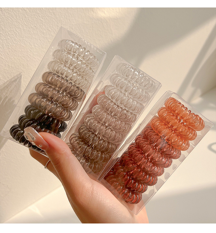 9-teiliges Set Transparente Spiral-Haargummis für Mädchen, Elastische Telefonkabel-Haarbänder, Süße Tägliche Pferdeschwanzhalter, Gummi-Haarbänder – Detail 10