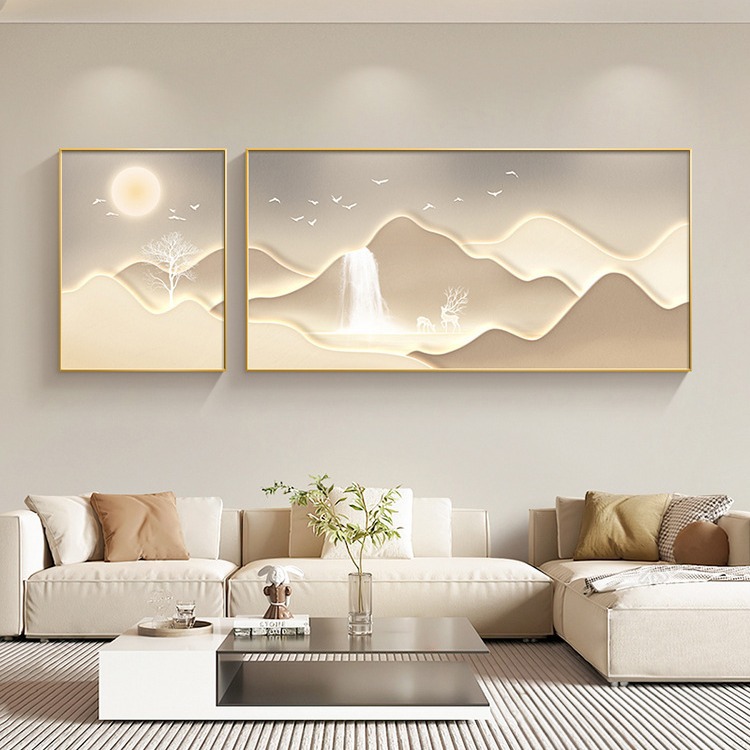 轻奢客厅装饰画背有靠山大气沙发背景墙挂画高级感聚宝盆山水壁画