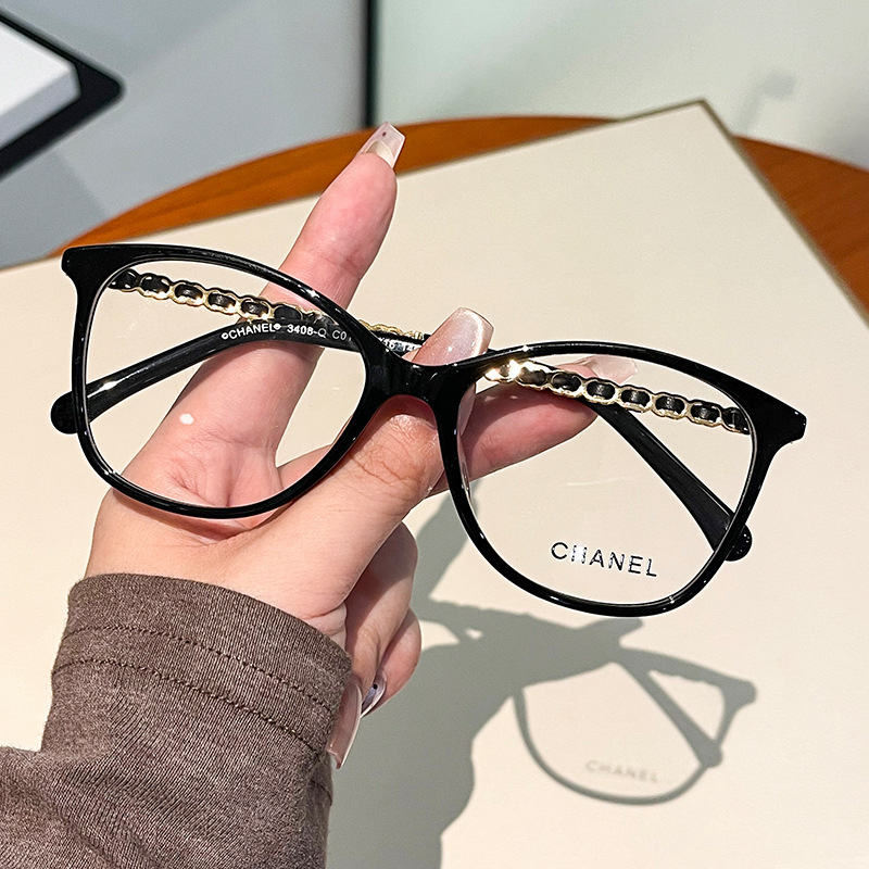 Live Popular Ch3408-Q Sheepskin Chain Small Fragrance Anti-Blue Light Glasses Frame Cat Eye Plain Female High-End