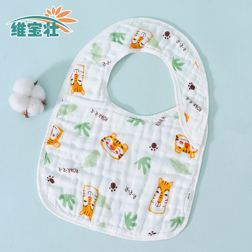 Wholesale newborn U-shaped bib six-layer washed cotton gauze baby saliva napkin baby eating bib bib