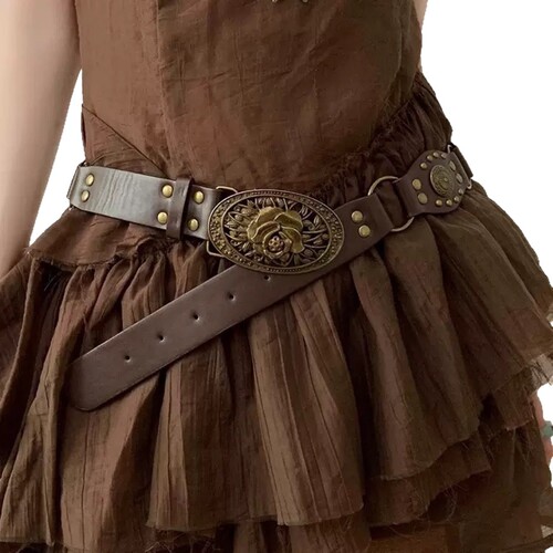 Vintage American Western Cowboy Leather Belt for Women—Versatile Rivet-Decorated Waistband, Trendy Cinch