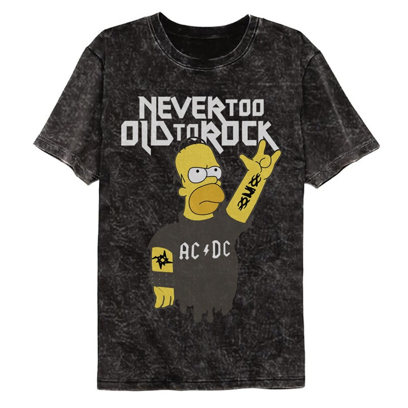 The Simpsons X Acdc Rock Cartoon Washed Vintage American-Style Short T-Shirt The Simpsons X Acdc Rock Cartoon Washed Vintage American-Style Short T-Shirt
