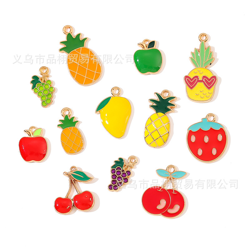 Alloy Pineapple Strawberry Cherry Apple Watermelon DIY Cute Fruit Drop Oil Jewelry Accessories Bracelet Necklace Pendant