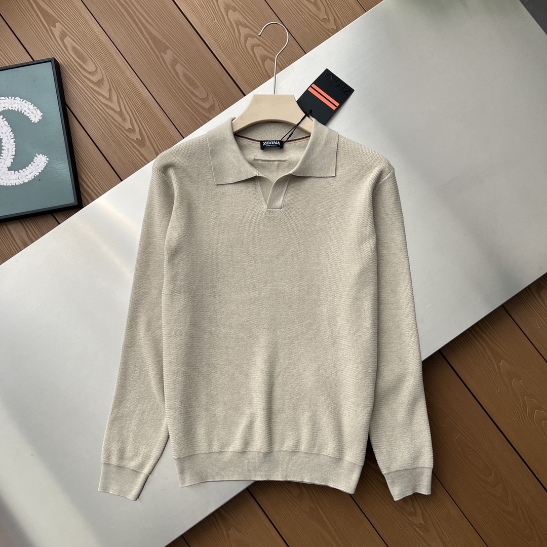 Europe-Z 2026 Autumn/Winter New Collection: Simple, Business-Casual, Buttonless, Long-Sleeve Men's Knit Polo Shirt