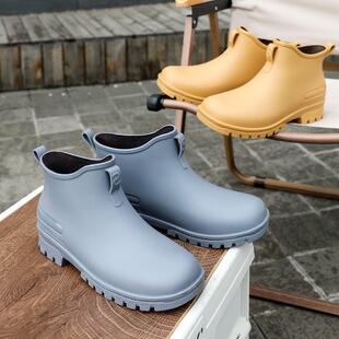 Cross-Border New Fashion Rain Boots for Men, Short-Tube Rubber Shoes for Outer Wear, Non-Slip Waterproof Shoes, Thick-Soled Water Boots, Plus Velvet Rain Boots for Women