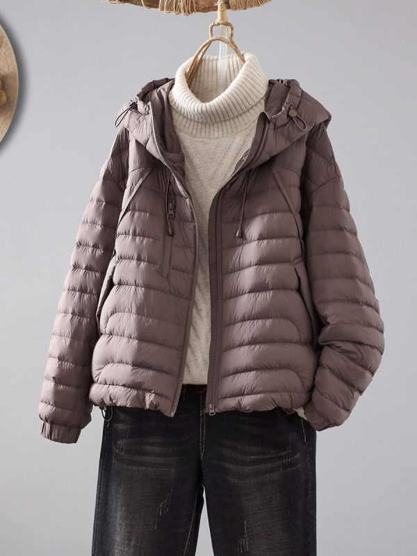 连帽轻薄90白鸭绒羽绒服女短款2025冬季新款复古保暖绗线休闲上衣|undefined