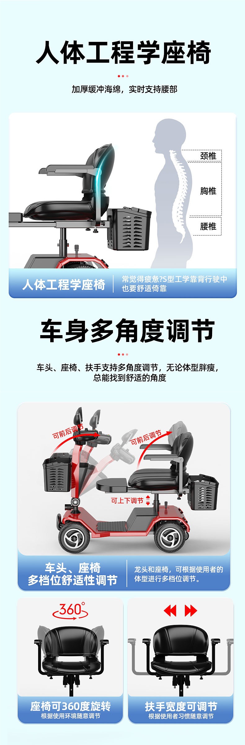 Velvet Bear elderly mobility scooter, four-wheel electric vehicle for disabled and elderly, foldable electric scooter, safe power-assisted vehicle