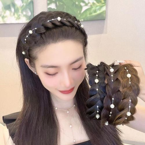 High skull braided headband  Internet celebrity new lazy wig hairpin handmade fishbone braided headband for women