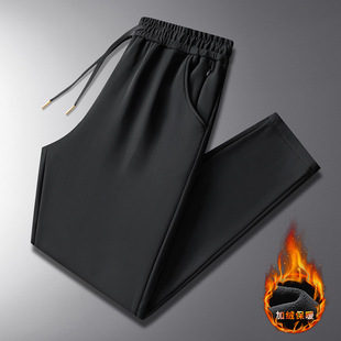 Autumn and Winter Fleece-Lined Thickened Thermal Sports Pants for Men with Double Pockets, Windproof and Waterproof Casual Trousers