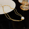 Universal fashionable necklace stainless steel from pearl, small design sweater, chain for key bag , trend of season