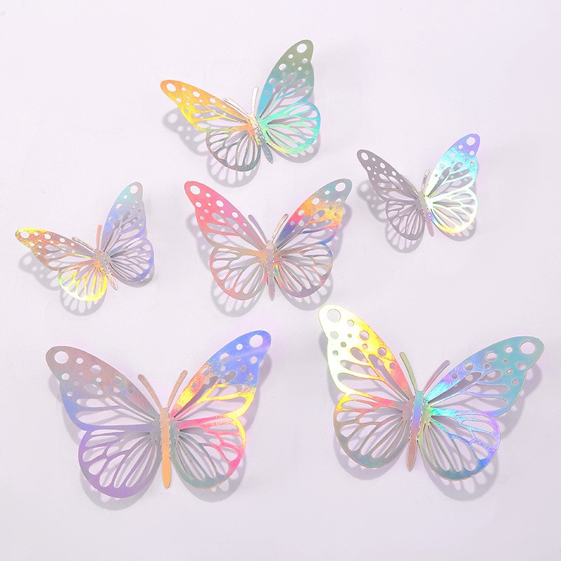 3D mariposa hueca mariposa metálica decoración de pared de la casa sala de estar estereoscópica colorida mariposa decoración pegatinas