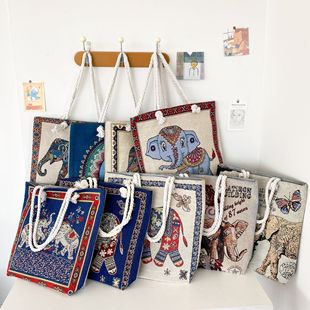 Live Broadcast Vintage Embroidered Knitted Cloth Bag Shoulder Bag Women's Schoolbag National Style Bag Cloth Bag Ethnic