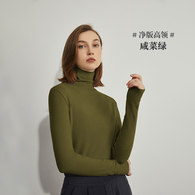 Camisa de fondo de terciopelo alemán otoño e invierno nuevo estilo ácido hialurónico belleza de la piel camisa de fondo de cuello alto sin costuras lijado tira vertical camiseta de manga larga mujer image 18