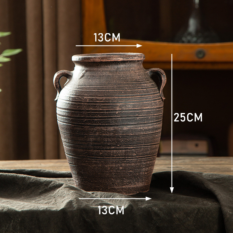 レトロなノスタルジックな昔ながらの陶器の花瓶ドライフラワー多肉植物ポット水耕植物新しい中国禅装飾品送料無料|undefined