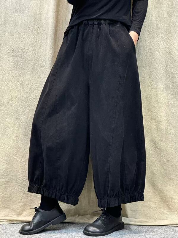 2025秋新款 松紧腰韩版宽松休闲水洗棉百搭显瘦灯笼阔腿裤 9932|undefined