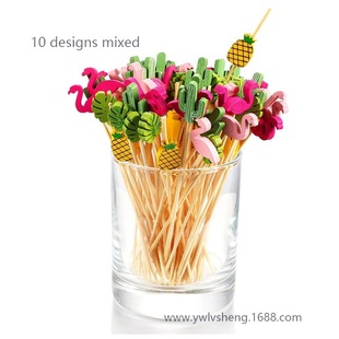 Supply disposable bamboo fruit stick cocktail decoration bamboo stick cake Hamburger art fruit fork 100 pcs