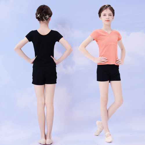 Children's dance clothing summer girls split training clothing short-sleeved front cross T-shirt boys suit Chinese dance clothing