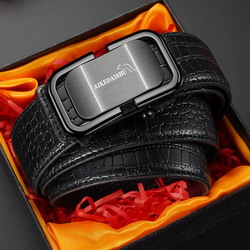 Kangaroo, gift box, men's automatic polyurethane belt, crocodile print
