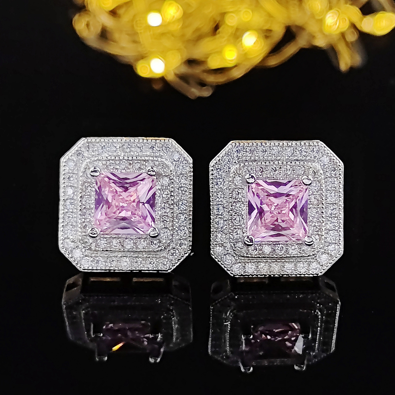 Cross-Border Hot Pink Zircon Women's Stud Earrings Niche Advanced Design Sense Graceful Earrings Wholesale Z7