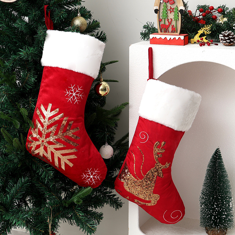 Cross-border Christmas decorations, Christmas stocking pendants, gift bags, golden elk snowflake embroidery Christmas tree pendants