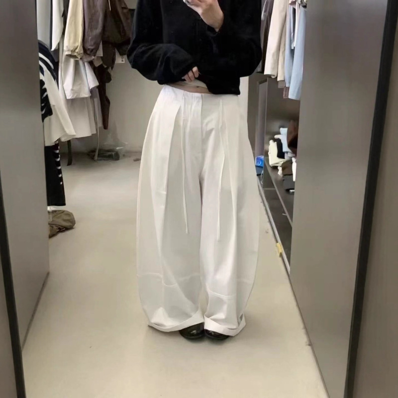 小众洋气褶皱垂感抽绳气球裤女2025韩系秋季新款慵懒感百搭阔腿裤|undefined