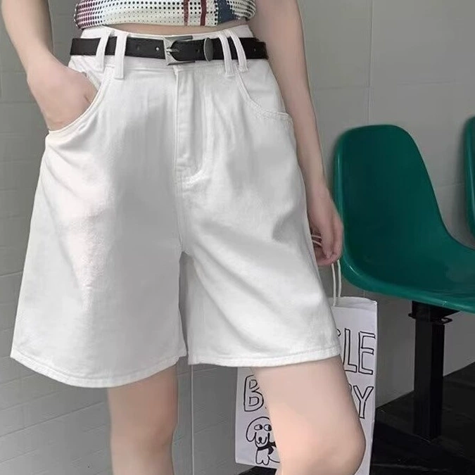 Женские белые джинсы с пятью точками больших размеров, женские летние новые толстые повседневные шорты с высокой талией и широкими штанинами