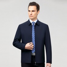 正品高档春秋男装薄短款中老年桑蚕丝夹克商务公务员干部行政外套