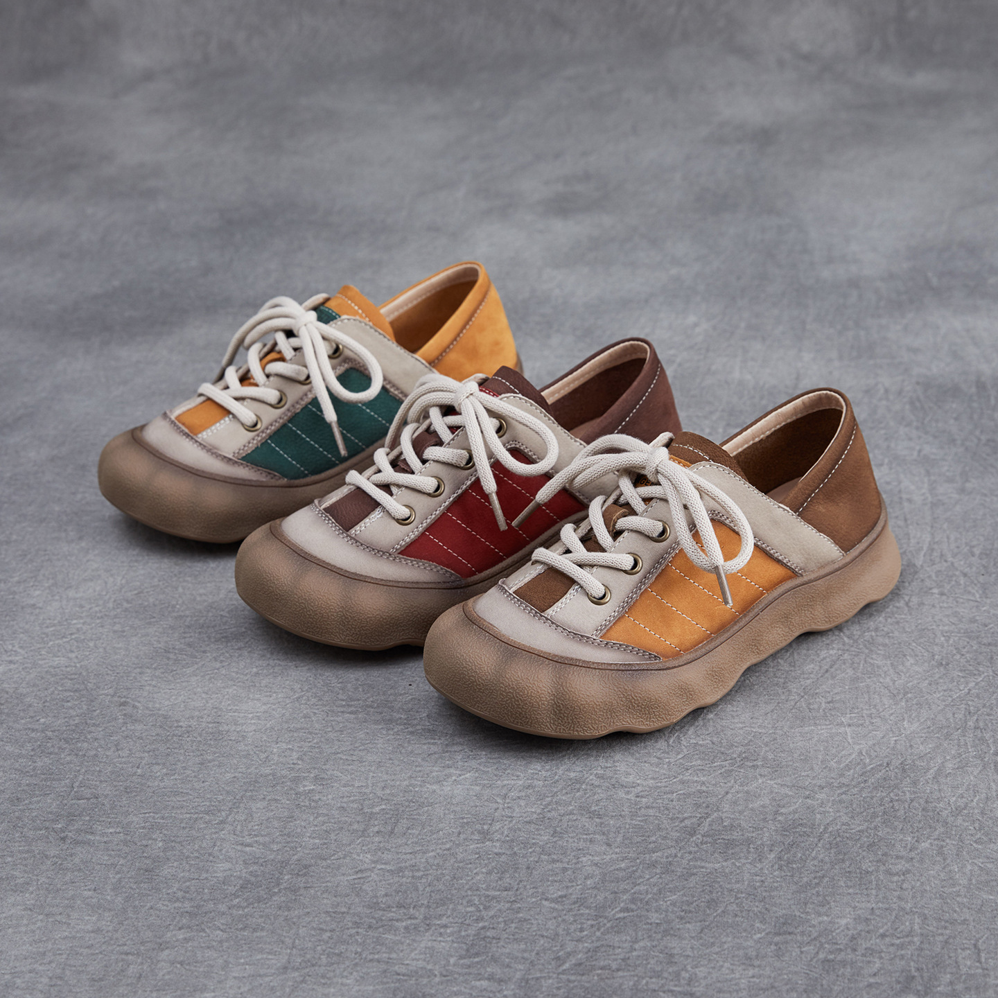 2025 New Autumn and Winter Casual Fashion Versatile Round-Toe Commuter Boken Shoes Lace-Up Color Matching Comfortable Women's Shoes