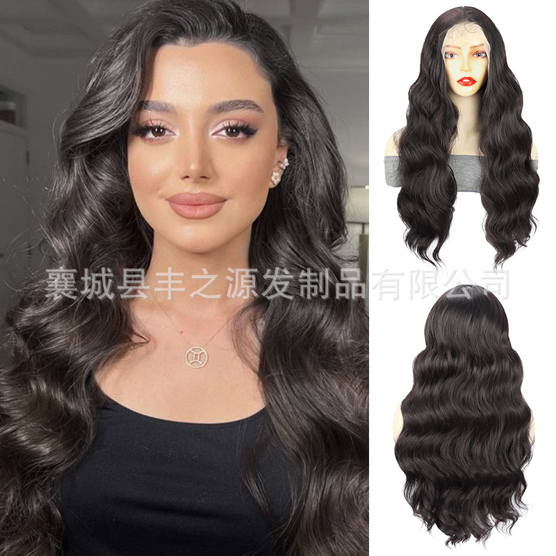 Amazon Explosions Cross-border Front Lace Wig Full Head Cover Chemical Fiber Water Ripple Big Wave Xuchang Source Wig