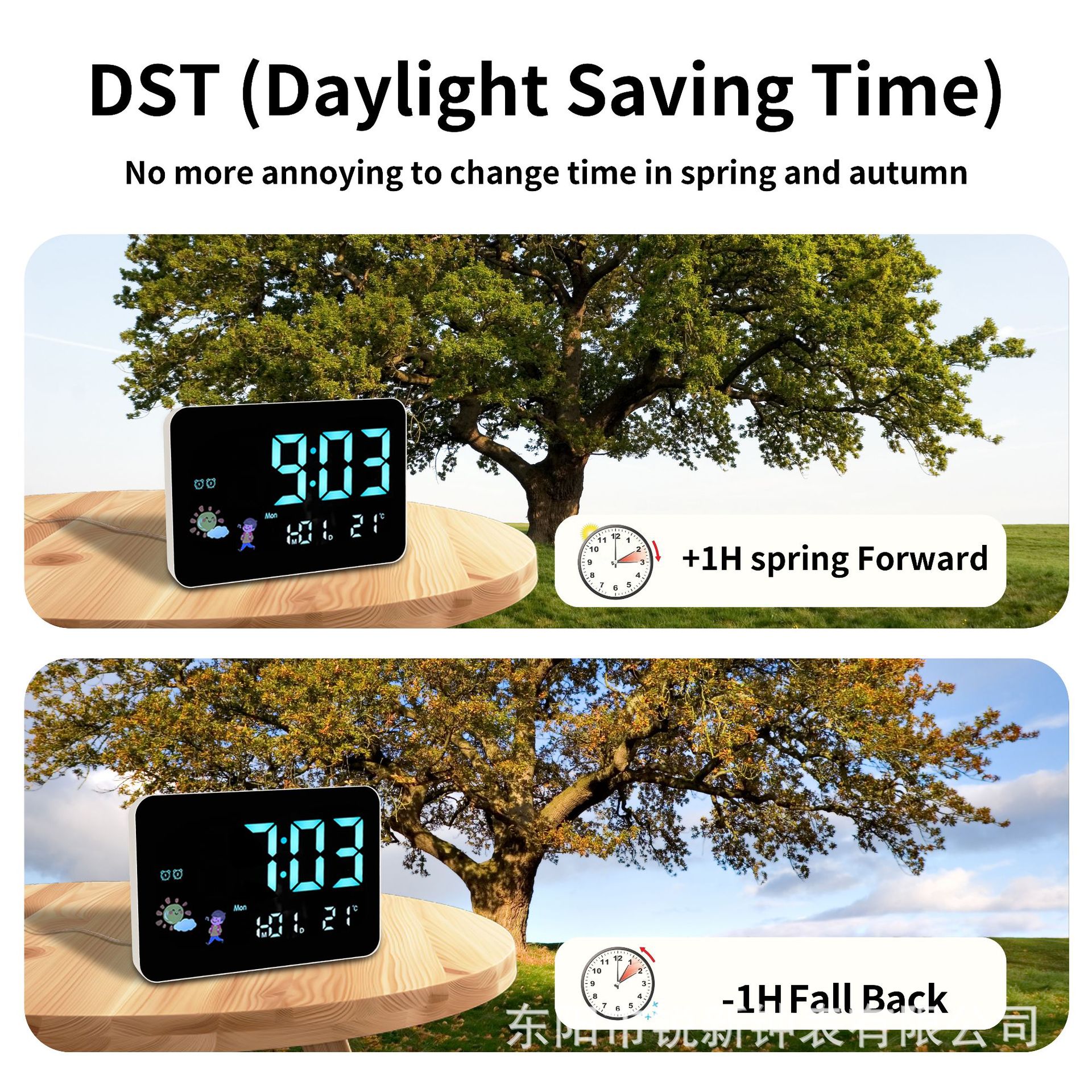 Amazon venta caliente reloj de espejo creativo reloj multifuncional con reloj LED de temperatura simple con pantalla de la semana 2715B