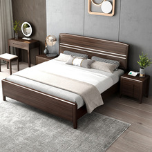 黑胡桃木实木床1.8米收纳大床主卧新中式北欧双人床欧式