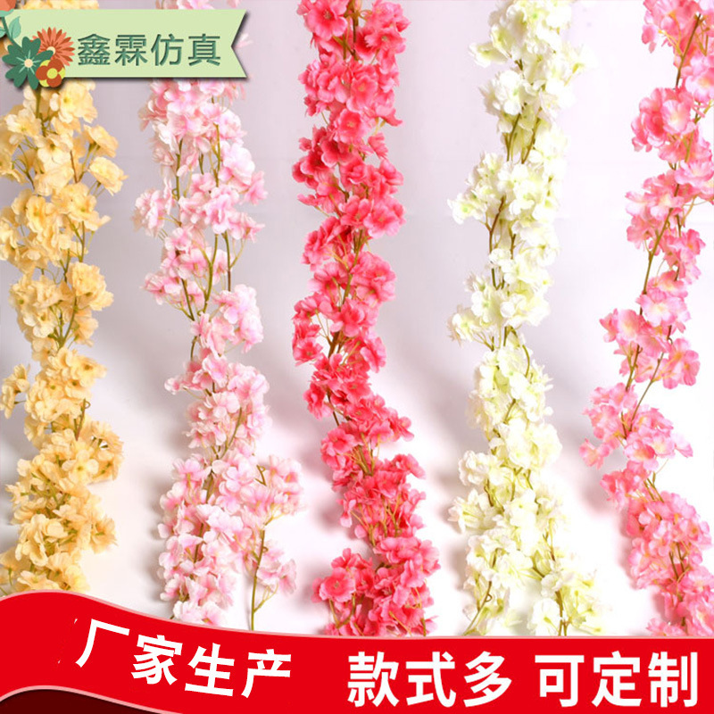 Flor de cerezo artificial tira boda flor artificial hogar Decoración artificial flor Cadena de Orquídea cadena artificial Flor de cereza Flor de seda decorativa