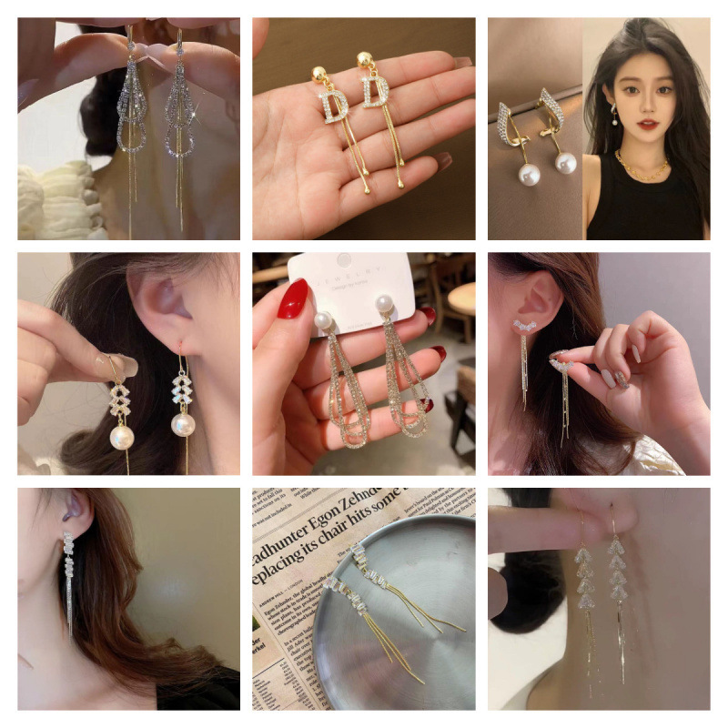 Gao Ding temperament generation hair Yu wan fashion simple temperament earrings tassel S925 silver needle wholesale earrings selection earrings