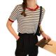 Striped Sweater Short-sleeved Women's 2025 Summer New Thin Ice Silk T-shirt Contrast Color Round Neck Base Top Trendy